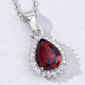 1.80 Ct pear red Mozambique Garnet and Lab Diamond prong Silver Halo teardrop pendant Necklace by Fine Color Jewels