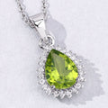 1.46 Ct pear green Peridot and Lab Diamond prong Silver Halo teardrop pendant Necklace by Fine Color Jewels