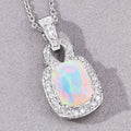 1 Ct cushion white Ethiopian Opal and Lab Diamond prong Silver Slide Pendant Necklace by Fine Color Jewels