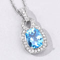 2.65 Ct cushion Swiss Blue Topaz and Lab Diamond prong Silver Slide Pendant Necklace by Fine Color Jewels