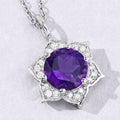 1.80 Ct round purple Amethyst and Lab Diamond prong Silver flower pendant Necklace by Fine Color Jewels