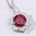2.25 Ct round red Mozambique Garnet and Lab Diamond prong Silver flower pendant Necklace by Fine Color Jewels