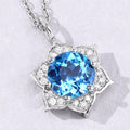 2.25 Ct round Swiss Blue Topaz and Lab Diamond prong Silver flower pendant Necklace by Fine Color Jewels