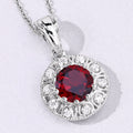 2.25 Ct round red Mozambique Garnet & Lab Diamond prong Silver Halo pendant Necklace by Fine Color Jewels