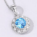 2.25 Ct round Swiss Blue Topaz & Lab Diamond prong Silver Halo pendant Necklace by Fine Color Jewels