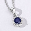 0.75 CTTW Round Blue Sapphire & Lab Diamond prong Silver Halo Pendant Necklace by Fine Color Jewels