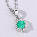 0.42 Ct Round Green Zambian Emerald & Lab Diamond Prong Silver Halo Pendant Necklace by Fine Color Jewels