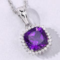 2.60 Ct Cushion Purple Amethyst & Lab Diamond Prong Silver Halo Pendant Necklace by Fine Color Jewels