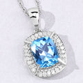 3.50 Ct Cushion Swiss Blue Topaz & Lab Diamond Prong Silver Halo Pendant Necklace by Fine Color Jewels