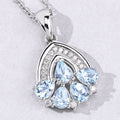 1.10 Ct Pear Blue Aquamarine & Lab Diamond Prong Silver Five Stone Pendant Necklace by Fine Color Jewels