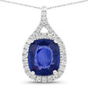 2.73 Ct Genuine Cushion Ceylon Blue Sapphire and Diamond 18K White Gold Halo Pendant