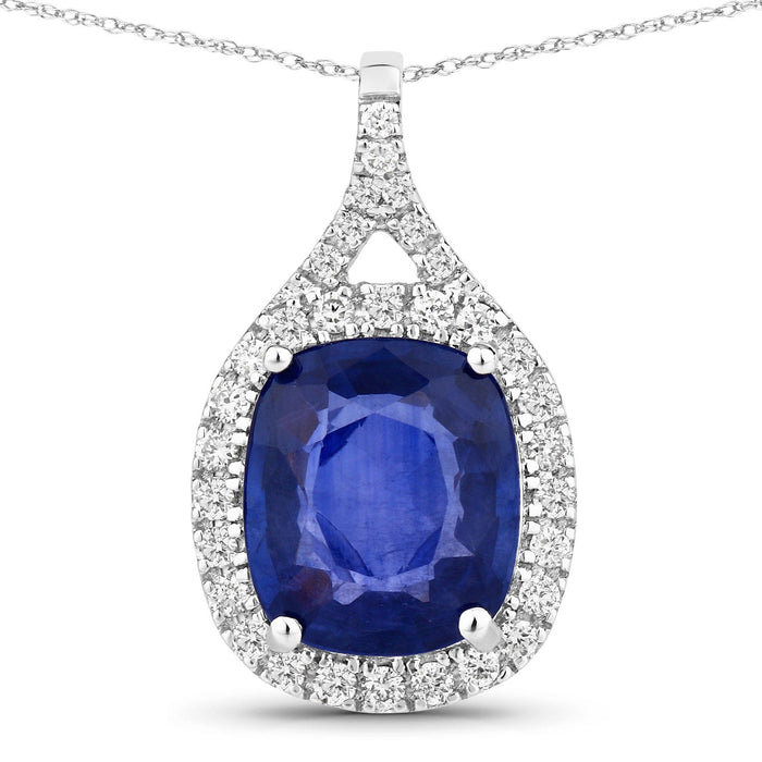 2.73 Ct Genuine Cushion Ceylon Blue Sapphire and Diamond 18K White Gold Halo Pendant by Fine Color Jewels