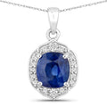 2.19 Ct Genuine Cushion Ceylon Blue Sapphire and Diamond 18K White Gold Halo Pendant by Fine Color Jewels