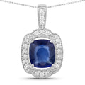 2.53 Ct Genuine Cushion Ceylon Blue Sapphire and Diamond 18K White Gold Halo Pendant by Fine Color Jewels