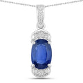 2.46 Ct Genuine Cushion Ceylon Blue Sapphire and Diamond 18K White Gold Statement Pendant by Fine Color Jewels