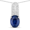 2.74 Ct Genuine Oval Ceylon Blue Sapphire and Diamond 18K White Gold Slide Pendant by Fine Color Jewels