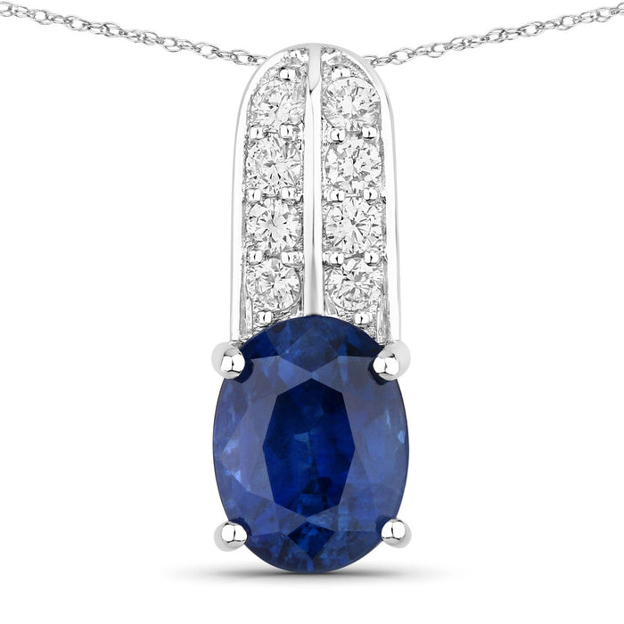 2.74 Ct Genuine Oval Ceylon Blue Sapphire and Diamond 18K White Gold Slide Pendant by Fine Color Jewels