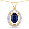 2.59 Ct Genuine Oval Ceylon Blue Sapphire and Diamond 18K Yellow Gold Statement Pendant