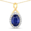 1.88 Ct Genuine Oval Ceylon Blue Sapphire and Diamond 18K Yellow Gold Crossover Pendant