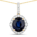 2.58 Ct Genuine Oval Ceylon Blue Sapphire and Diamond 18K Yellow Gold Halo Pendant by Fine Color Jewels