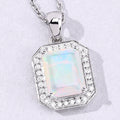 1.21 Ct Octagon White Ethiopian Opal & Lab Diamond Prong Silver Halo Pendant Necklace by Fine Color Jewels