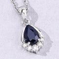 0.80 Ct Pear Blue Sapphire & Lab Diamond Prong Silver Teardrop Pendant Necklace by Fine Color Jewels