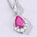 0.80 Ct Pear Pink Mozambique Ruby & Lab Diamond Prong Silver Teardrop Pendant Necklace by Fine Color Jewels