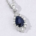 0.80 Ct Pear Blue Sapphire & Lab Diamond Prong Silver Teardrop Halo Pendant Necklace by Fine Color Jewels