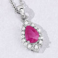 0.80 Ct Pear Pink Mozambique Ruby & Lab Diamond Prong Silver Teardrop Halo Pendant Necklace by Fine Color Jewels