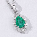 0.65 Ct Pear Green Zambian Emerald & Lab Diamond Prong Silver Teardrop Halo Pendant Necklace by Fine Color Jewels