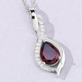 1.80 Ct Pear Red Mozambique Garnet & Lab Diamond Prong Silver Teardrop Crossover Pendant Necklace by Fine Color Jewels