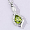 1.46 Ct Pear Green Peridot & Lab Diamond Prong Silver Teardrop Crossover Pendant Necklace by Fine Color Jewels