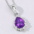 2.10 Ct Pear Purple Amethyst & Lab Diamond Prong Silver Halo Teardrop Pendant Necklace by Fine Color Jewels