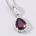 2.45 Ct Pear Red Mozambique Garnet & Lab Diamond Prong Silver Halo Teardrop Pendant Necklace by Fine Color Jewels
