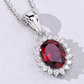 2 Ct Oval Red Mozambique Garnet & Lab Diamond Prong Silver Halo Pendant Necklace by Fine Color Jewels