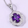 2.20 Ct Oval Purple Amethyst & Lab Diamond Prong Silver Halo Statement Pendant Necklace by Fine Color Jewels