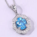 2.55 Ct Oval Swiss Blue Topaz & Lab Diamond Prong Silver Halo Statement Pendant Necklace by Fine Color Jewels