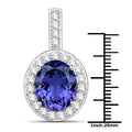 10.15 Ct Genuine Oval Tanzanite and Diamond 18K White Gold Halo Pendant by Fine Color Jewels