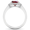 2.30 Ct Oval Pink Ruby & White Diamond Prong 14K White Gold Halo Cocktail Ring by Fine Color Jewels