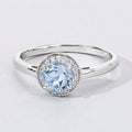 0.38 Ct Round Blue Aquamarine Lab Grown Diamond Prong Silver Halo Ring by Fine Color Jewels