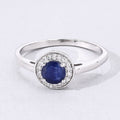 0.65 Ct Round Blue Sapphire & Lab Diamond Prong Silver Halo Engagement Ring by Fine Color Jewels
