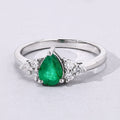0.65 Ct Pear Green Zambian Emerald and Lab Diamond Prong Silver Cocktail Ring by Fine Color Jewels