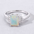 1.05 Ct Octagon White Ethiopian Opal and Lab Diamond Prong Silver Cocktail Ring by Fine Color Jewels
