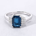 1.60 Ct Octagon London Blue Topaz and Lab Diamond Prong Silver Cocktail Ring by Fine Color Jewels