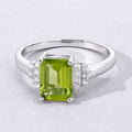 1.60 Ct Octagon Green Peridot and Lab Diamond Prong Silver Cocktail Ring by Fine Color Jewels