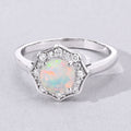 0.60 Ct Round White Ethiopian Opal and Lab Diamond Prong Silver Halo Ring by Fine Color Jewels