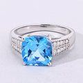 3.40 Ct Cushion Swiss Blue Topaz and Lab Diamond Prong Silver Pave Bridge Ring by Fine Color Jewels