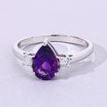 1.15 Ct Pear Purple Amethyst and Lab Diamond Prong Silver Three Stone Ring by Fine Color Jewels