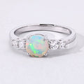 0.60 Ct Round White Ethiopian Opal and Lab Diamond Silver Prong Five Stone Ring by Fine Color Jewels