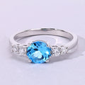 1.20 Ct Round Swiss Blue Topaz and Lab Diamond Prong Silver Five Stone Ring by Fine Color Jewels